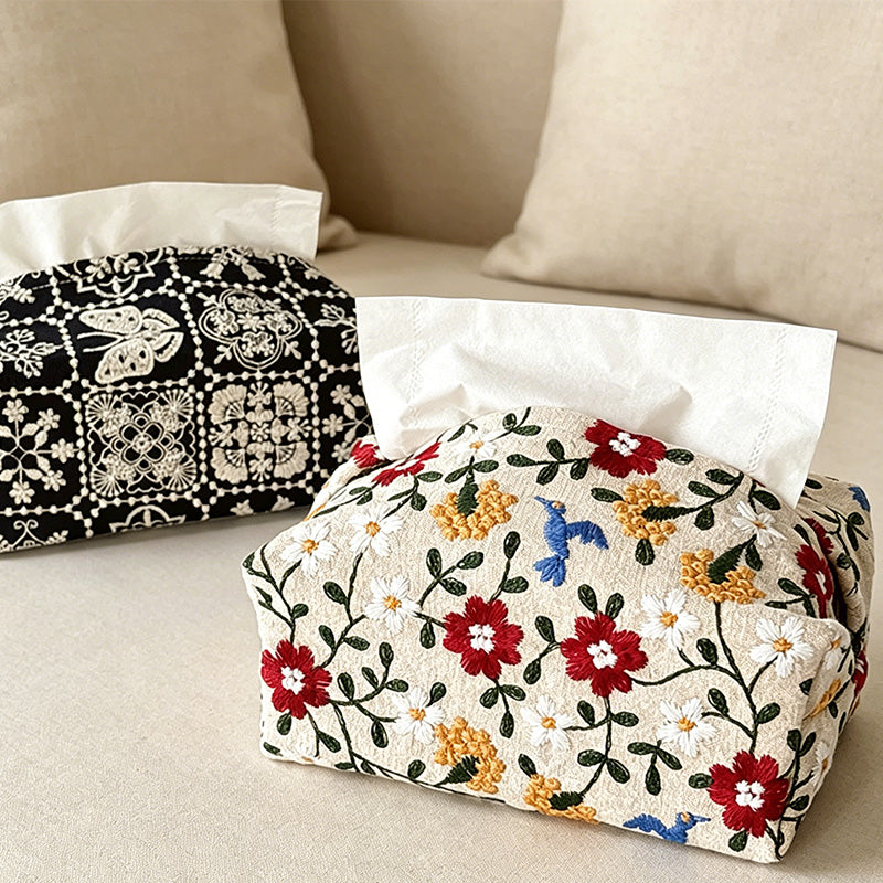 CouldNook Vintage Floral Embroidered Canvas - Tissue Home Box Cover