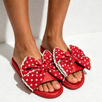 CouldNook Polka Dot Bow Satin Slide Slippers - Cheerful Room Accent