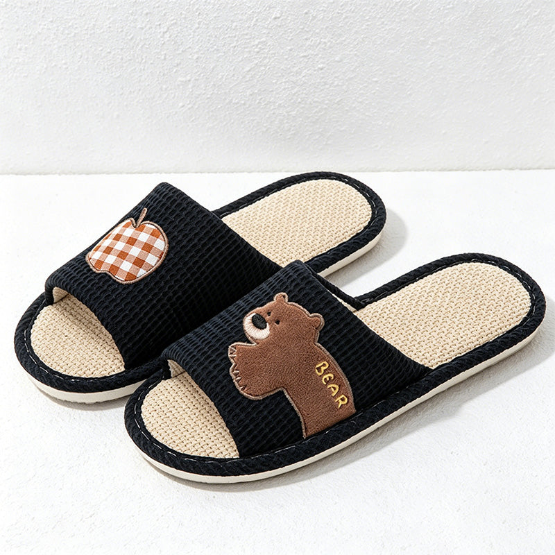 CouldNook Linen-Look Animal Pattern Open Toe Slippers - Everyday Indoor Accent