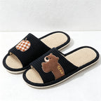 CouldNook Linen-Look Animal Pattern Open Toe Slippers - Everyday Indoor Accent