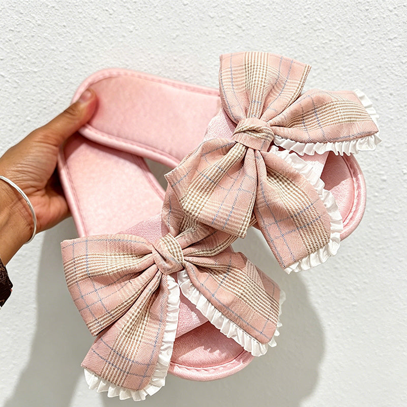 CouldNook Crochet-Look Bow Open Toe Slippers - Airy Home Accent