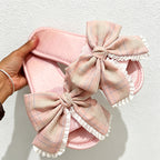 CouldNook Crochet-Look Bow Open Toe Slippers - Airy Home Accent