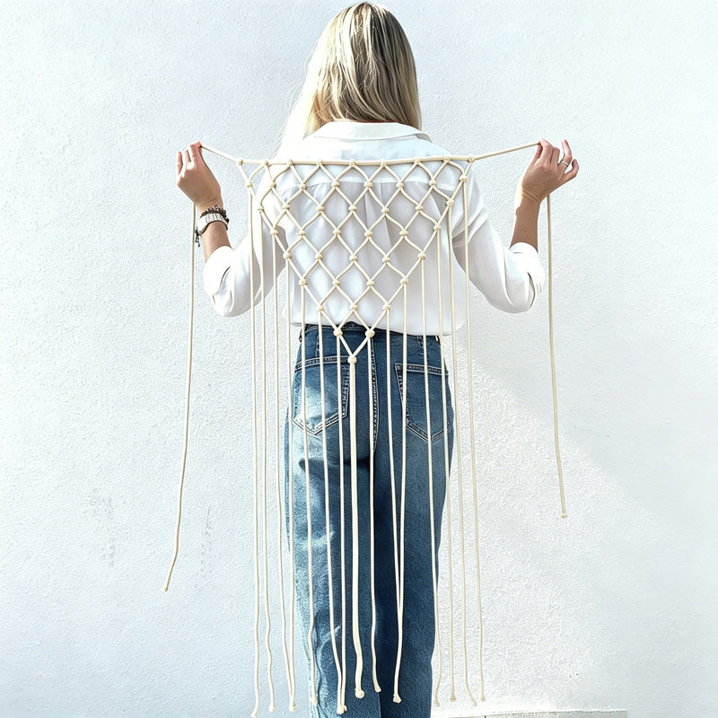 CouldNook Macrame Fringe Vest Cover - Layered Styling Accent (小胡0611-8BW6JBT95)-ok