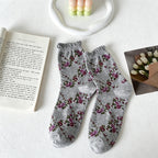 CouldNook Bubble Cuff Rose Floral Mid-Calf Socks - Stackable Socks