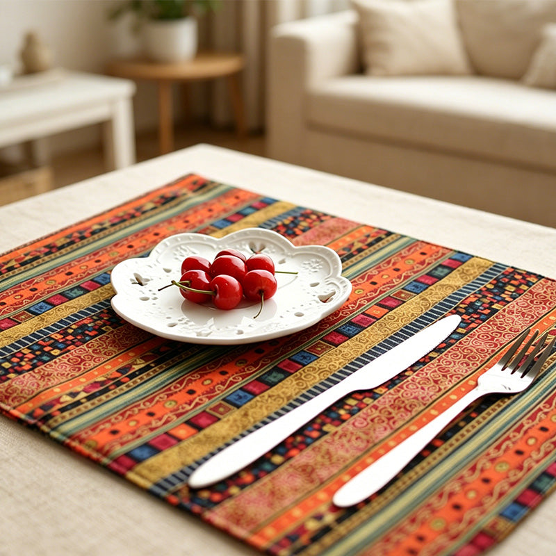 CouldNook Double-Layer Ethnic Placemat - Aesthetic Linen-Cotton Mat