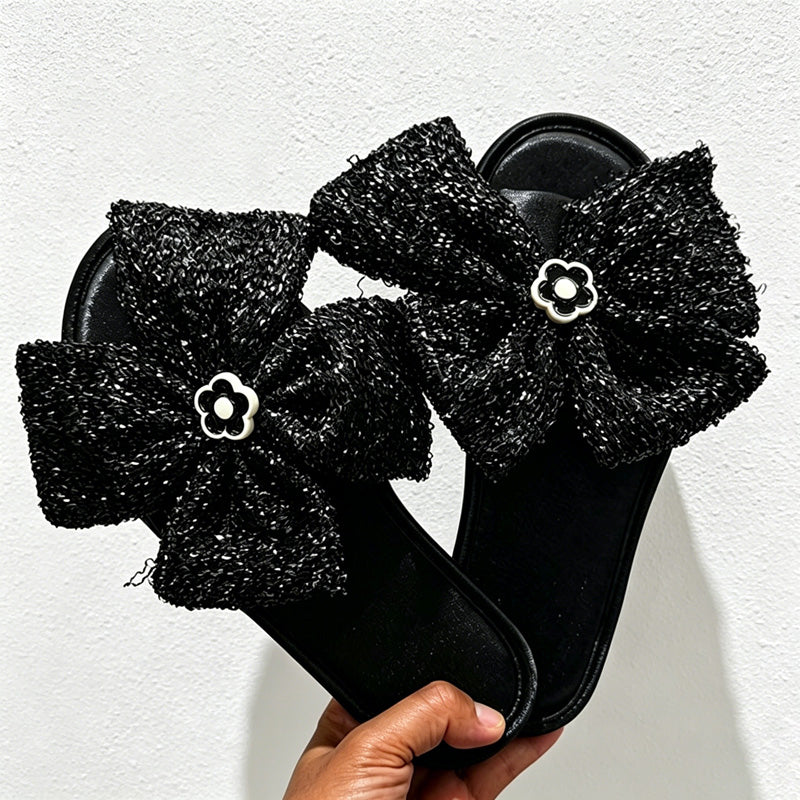 CouldNook Sequin-Look Flower Open Toe Slippers - Bright Dressing Accent