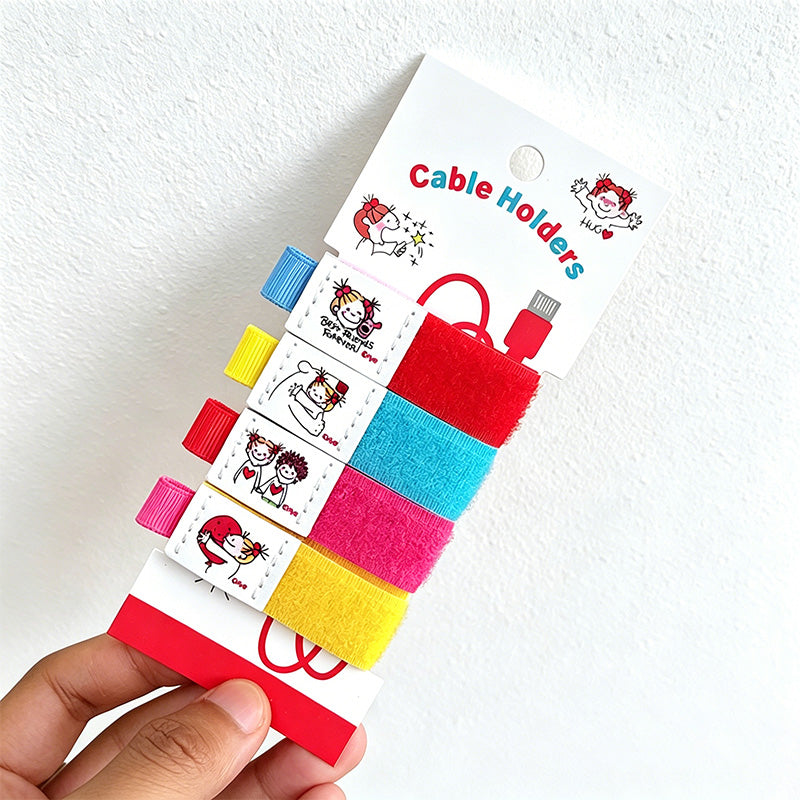 CouldNook Cartoon Flower Cable Holder Straps - Reusable Velcro Cord Organizer
