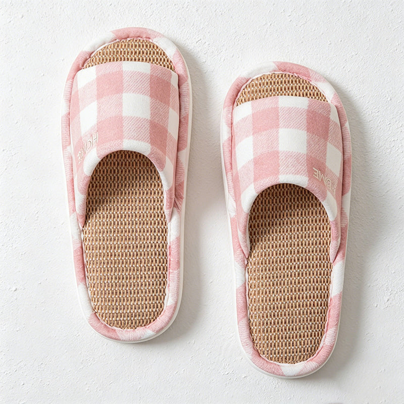 CouldNook Plaid Thick Sole Open Toe Slippers - Warm Indoor Accent