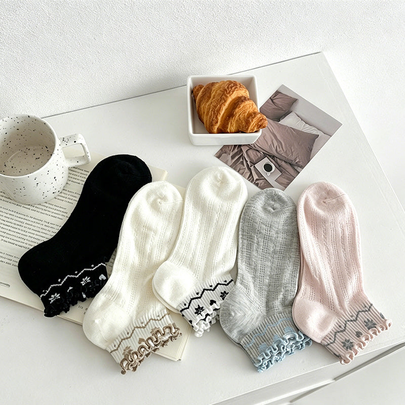 CouldNook Ruffled Cuff Heart Floral Socks - Sweet Mesh Socks