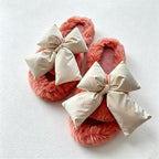 CouldNook Contrast Bow Plush Open Toe Slippers - Soft Shelf Accent