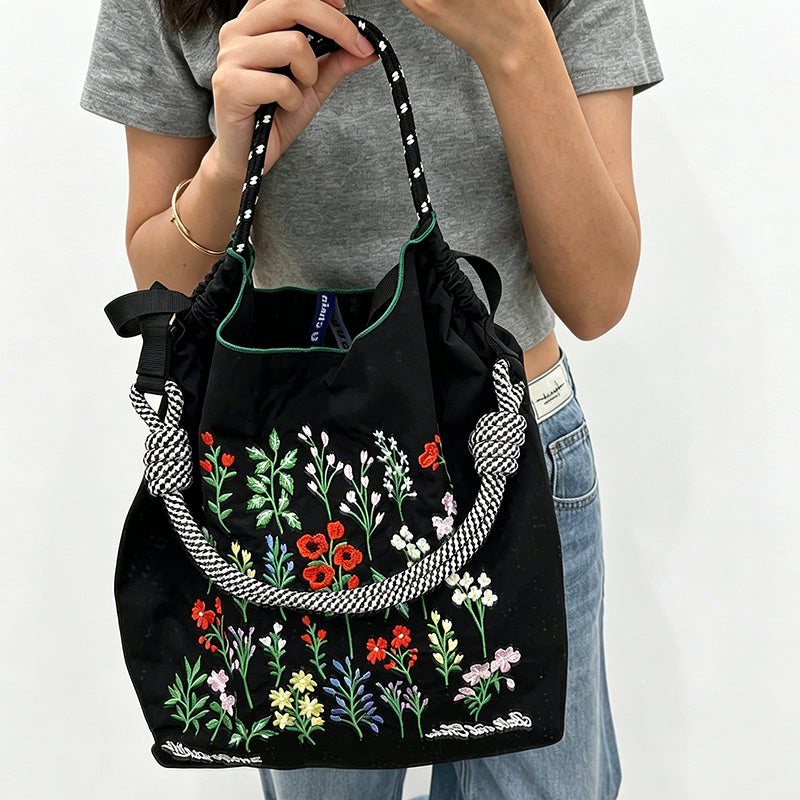 CouldNook Wildflower Bouquet Embroidery Shopping Bag - Everyday Market Accent