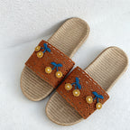 CouldNook Cherry Embroidery-Look Open Toe Slippers - Summer Home Accent