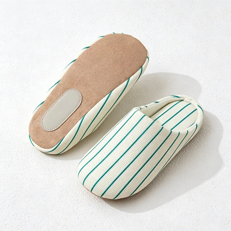 CouldNook Linen-Look House Slippers - Striped Indoor Slides