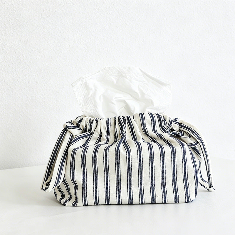 CouldNook Minimalist Striped Tissue Box - Aesthetic Fabric Storage Bag