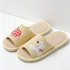 CouldNook Apple Bear Linen-Look Open Toe Slippers - Cozy Indoor Accent