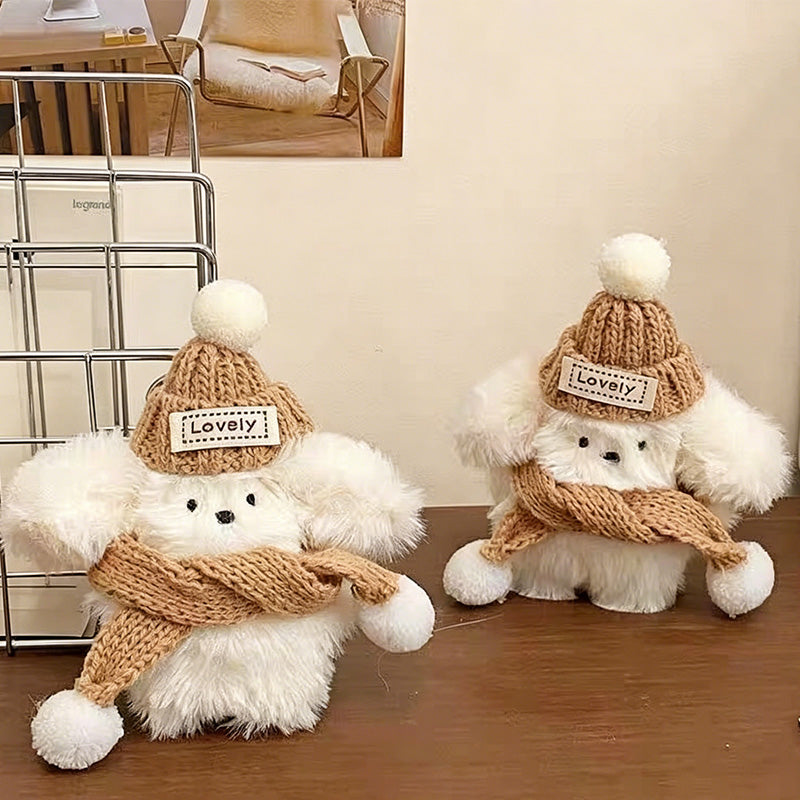 CouldNook Squeaky Winter Scarf Dog Plush Charm - Shelf and Bag Accent