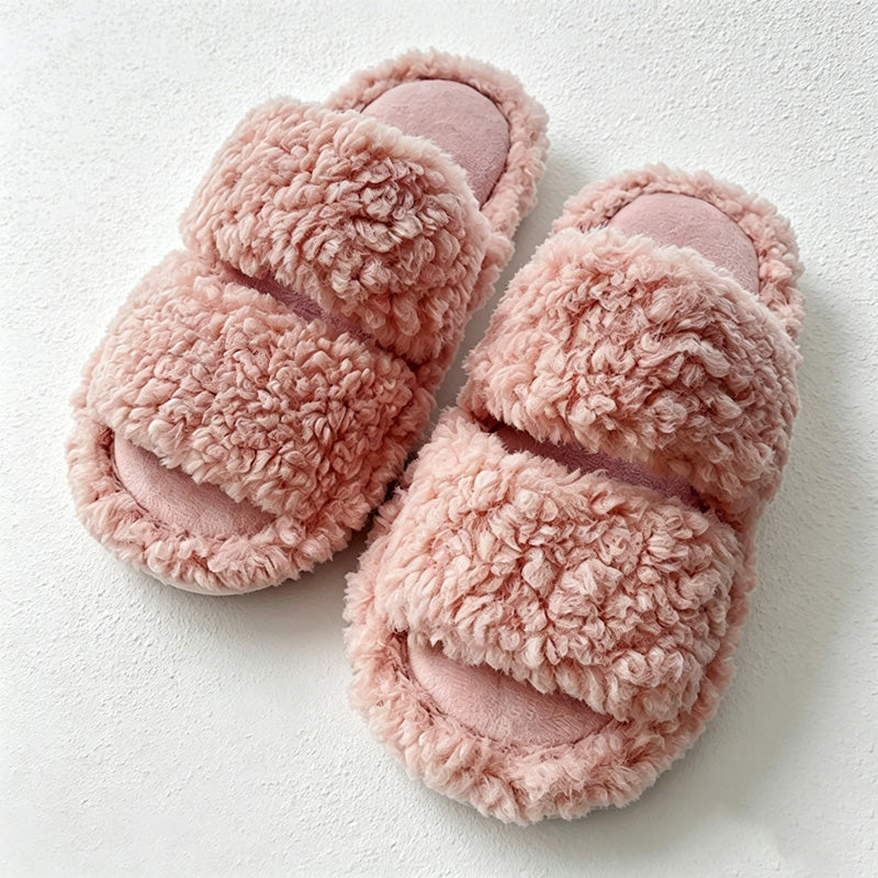 CouldNook Plush Cross Band Open Toe Slippers - Cozy Bedroom Accent