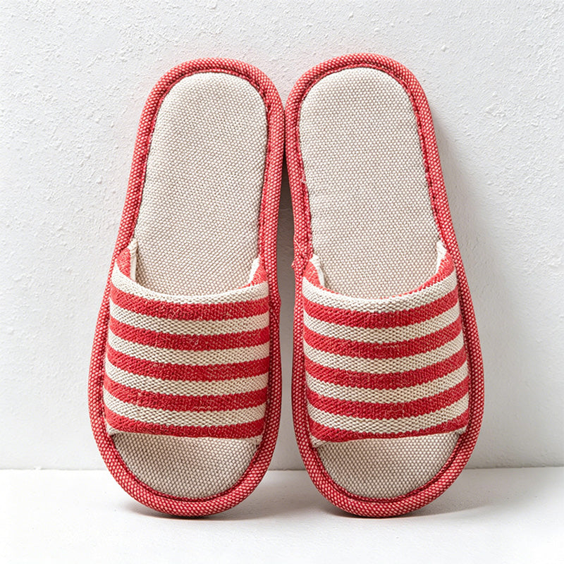 CouldNook Striped Linen-Look Open Toe Slippers - Everyday Indoor Accent