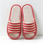 CouldNook Striped Linen-Look Open Toe Slippers - Everyday Indoor Accent