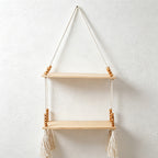 CouldNook Macrame Hanging Wall Shelf - Wooden Display Rack