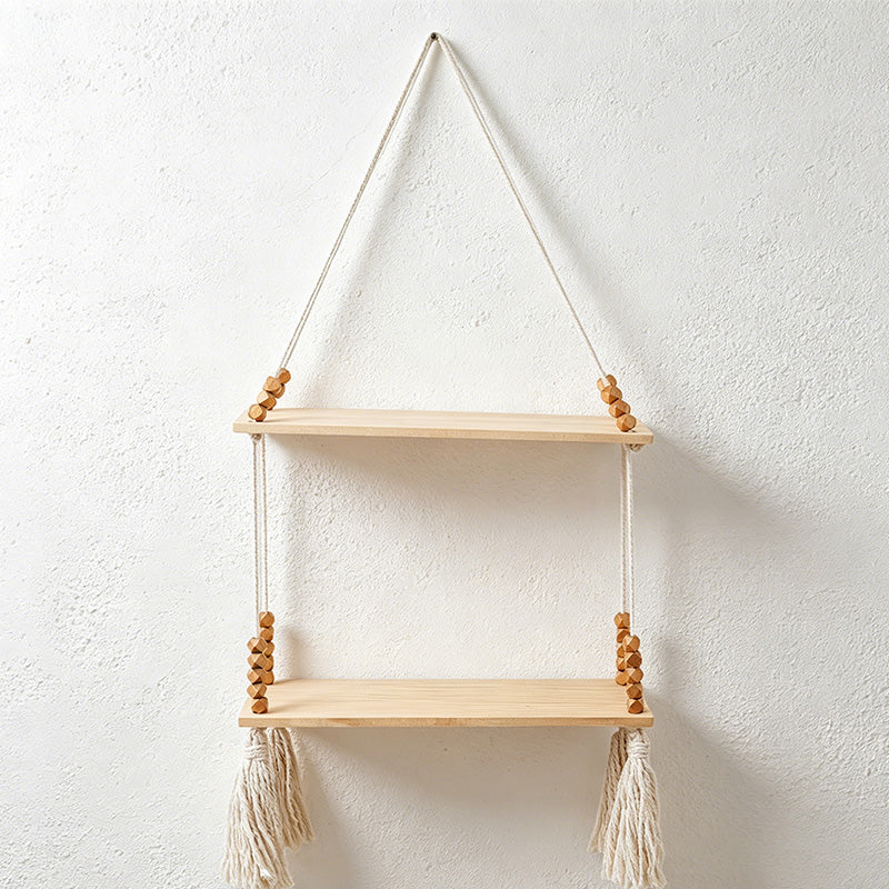 CouldNook Macrame Hanging Wall Shelf - Wooden Display Rack