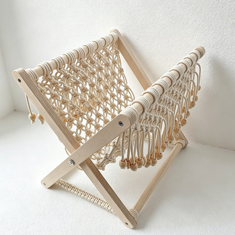 CouldNook Macrame Floor Storage Basket - Wood Bead Organizer