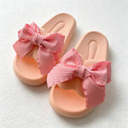 CouldNook Candy Color Ruffled Ribbon Bow Slide Slippers - Soft Lounge Accent