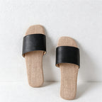 CouldNook Faux Leather Linen Sole Open Toe Slippers - Four Season Accent