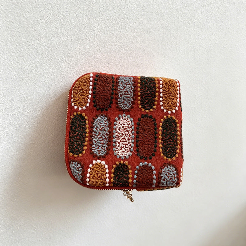 CouldNook Vintage Embroidered Cotton Linen Jewelry Pouch - Soft Travel Organizer