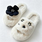CouldNook Plush Flower Open Toe Slippers - Calm Bedroom Accent