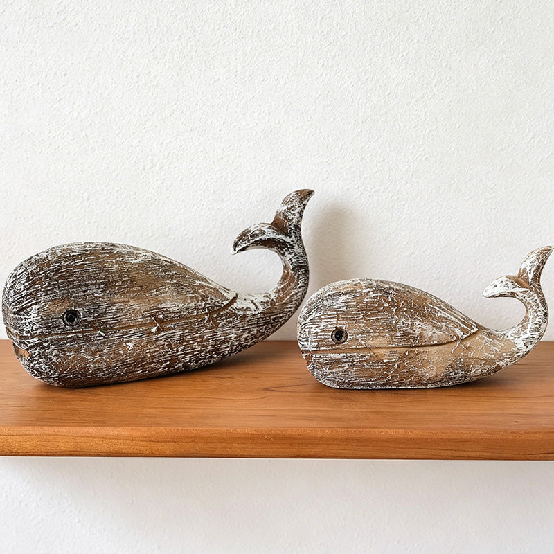 CouldNook Miniature Resin Whale Ornament - Vintage Nautical Desktop Decor