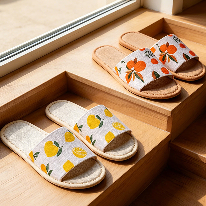 CouldNook Linen-Look Printed Open Toe Slippers - Fresh Home Accent