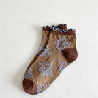 CouldNook Ruffled Cuff Embossed Floral Low Socks - Ethnic Women Socks