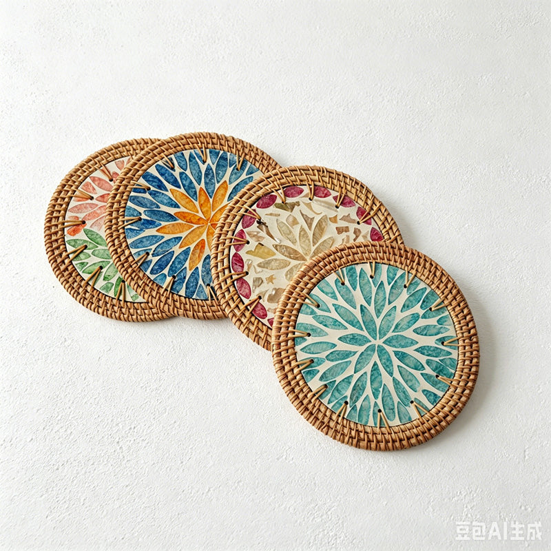 CouldNook Woven Rattan Shell Insulated Coaster - Nautical Table Mat