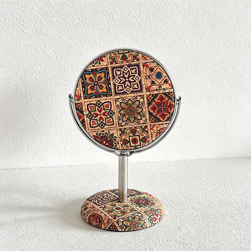 CouldNook Retro Cork Floral Round Standing Table Mirror