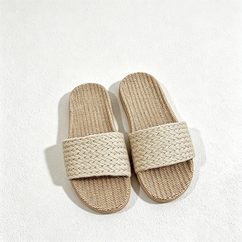 CouldNook Flax-Look Cross Strap Slide Slippers - Soft Home Accent