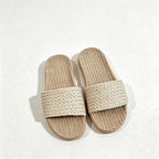 CouldNook Flax-Look Cross Strap Slide Slippers - Soft Home Accent