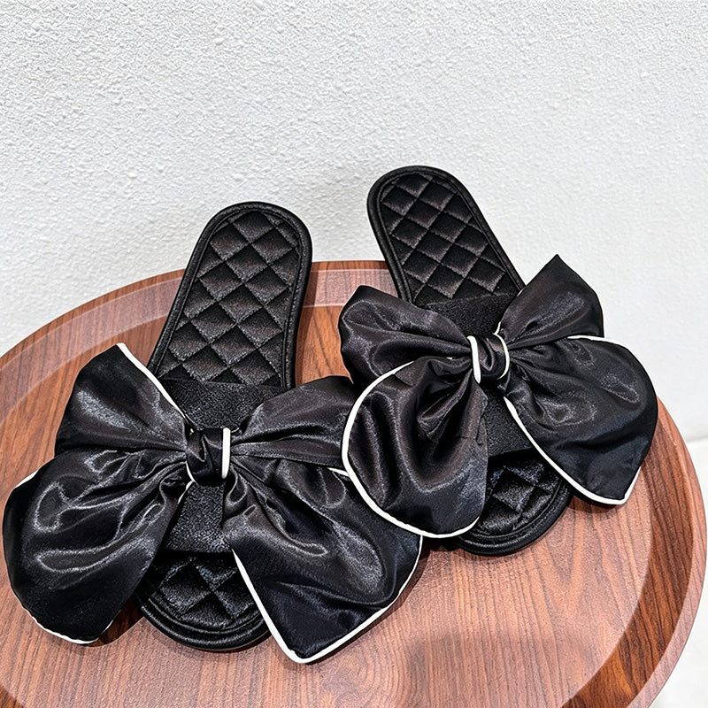 CouldNook Quilted Bow Open Toe Slippers - Soft Room Accent