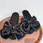 CouldNook Quilted Bow Open Toe Slippers - Soft Room Accent