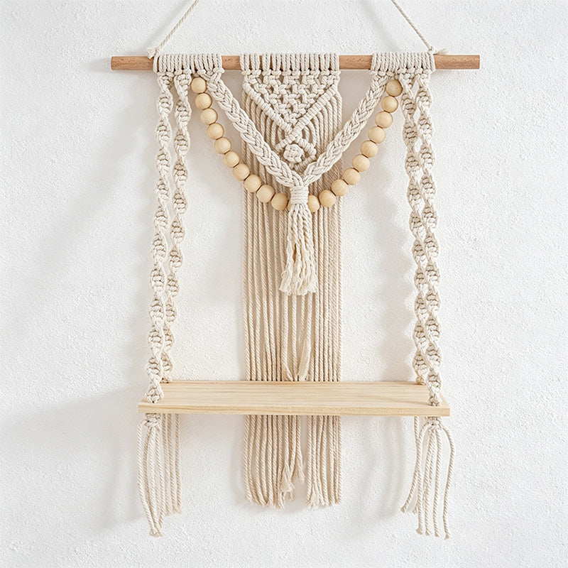 CouldNook Macrame Wooden Wall Shelf - Wall Accent Decor