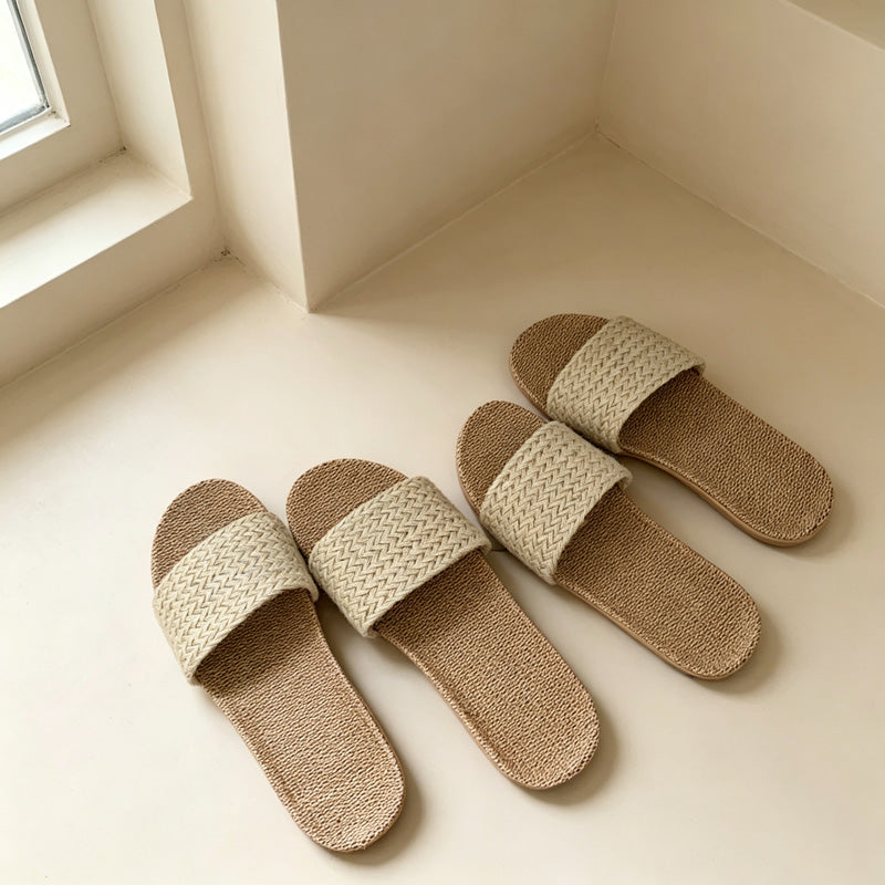 CouldNook Woven Look Neutral Slide Home Slippers - Simple Daily Essential