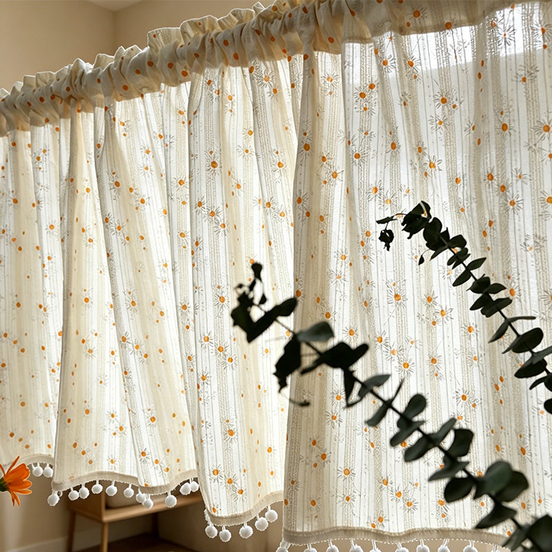 CouldNook Daisy Floral Half-Curtain - Aesthetic Cotton Cafe Drapery