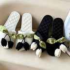 CouldNook Sweet Tulip Satin Bow Slide Slippers - Soft Dressing Accent