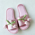 CouldNook Tulip Bow Open Toe Slippers - Gentle Bedroom Accent
