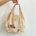 CouldNook Ballet Bunny Rose Embroidery Tote Bag - Everyday Market Accent