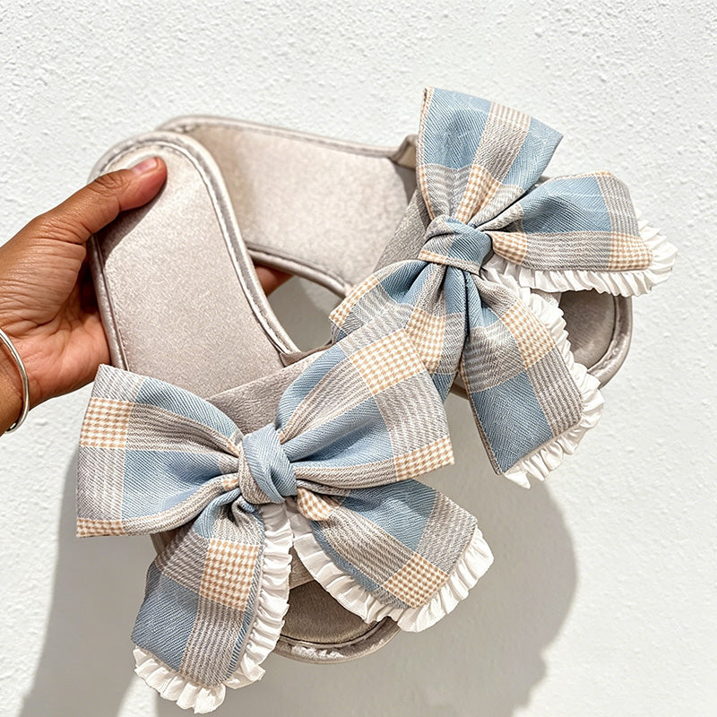 CouldNook Crochet-Look Bow Open Toe Slippers - Airy Home Accent