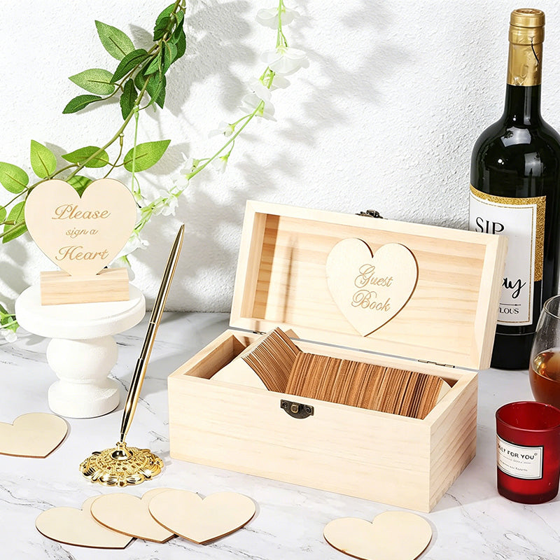 CouldNook Wooden Wedding Heart Guest Book Box Set with 2 Pens