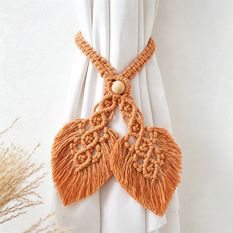 CouldNook Macrame Dual Leaf Curtain Tieback - Window Door Drape Accent Decor