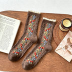 CouldNook Lace Ruffle Embossed Floral Socks - Women Ethnic Stackable Socks