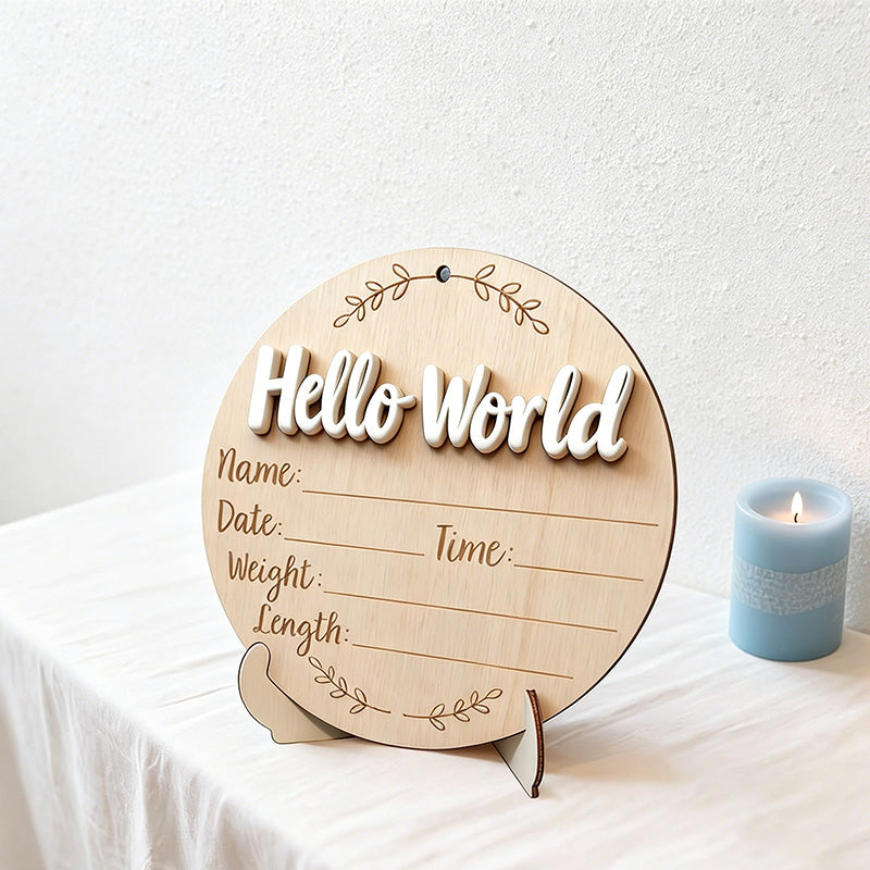 CouldNook Wooden Newborn Birth Milestone Sign - Hello World Baby Plaque